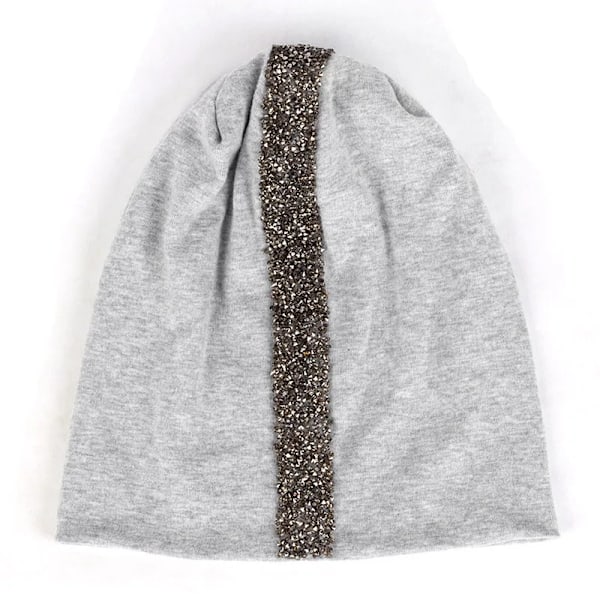 Geebro Mjuka Rhinestone-Band Kepsar i Bomull för Kvinnor, Avslappnade, Enfärgade, Lösa, Slouchiga Kepsar och Mössor, Perfekt Present till Damernas Födelsedag Gray Light Gray