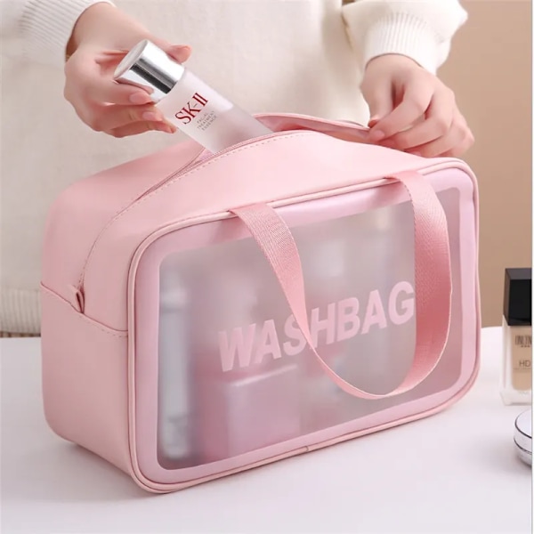 Kvinnor Bärbar Resetvättväska Kvinna Transparent Vattentät Makeup Förvaringspåse Stor kapacitet Kosmetisk Organizer Case Small white
