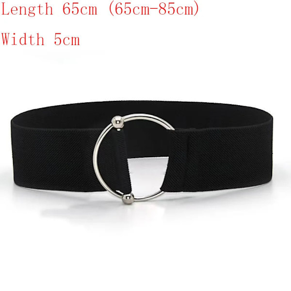 65cm Dammode Elastisk Klassisk svart midjeband Bred midja Stretchbälte för kvinnor Cinch Accessoarer Klänning Kappa Klädbälte OT round buckle BK 65cm(65cm-85cm)