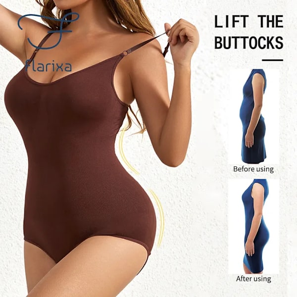 Flarixa Seamless Bodyshaper Kvinnor Body Öppen gren Shapewear Postpartum Magkontroll Shapewear Bantning Underkläder Jumpsuit Beige M