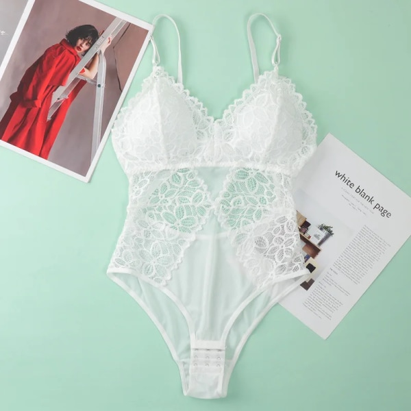 Jerrinut Sexig Korsett Dam Underkläder Body Transparent Spets Mesh Korsett Topp Underkläder Smal midja Bustier Push Up Corselet white
