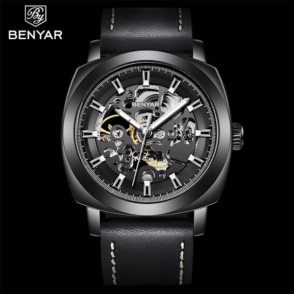 BENYAR Nya Män Mekaniska Klockor Lyx Skeleton Tourbillon Herr Automatisk Watch 30M Vattentät Sportklocka Relogio Masculino black gray