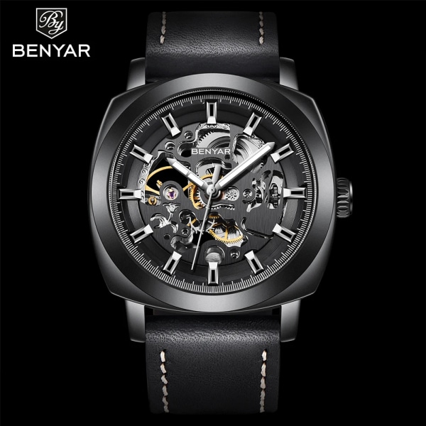 BENYAR Nya Män Mekaniska Klockor Lyx Skeleton Tourbillon Herr Automatisk Watch 30M Vattentät Sportklocka Relogio Masculino white black