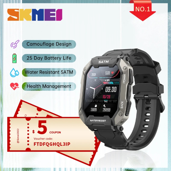 SKMEI 1,71 tum Smart Watch Herr Stegräknare Simning Sport Fitness Tracker IP68 Vattentät Bluetooth SmartWatch för Android ios Black 1