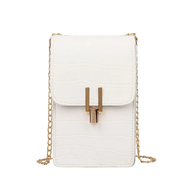 Krokodilmönster Mode Damväska Högkvalitativ textur Axelväska Mobiltelefonväska PU-spänne Crossbody-väskor för kvinnor White