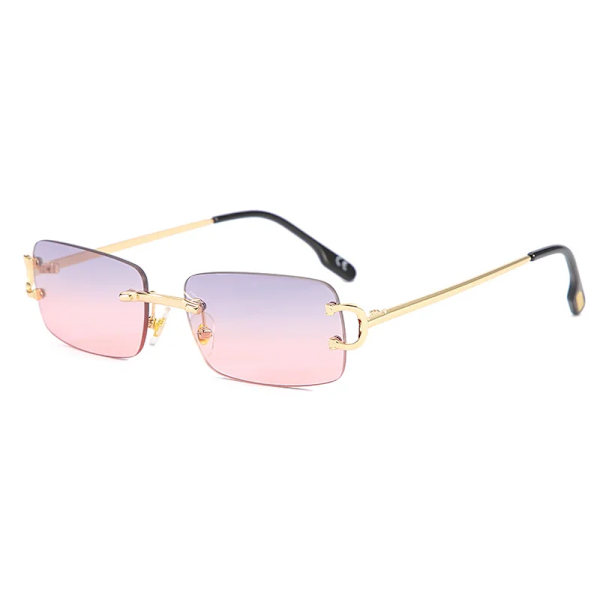 HBK Retro Båglösa Solglasögon För Kvinnor Män Liten fyrkantig Guldbåge Varumärke Design Te Nyanser Rektangel UV400 Zonnebril Eyewear C05 Gold Gray Pink Sunglasses