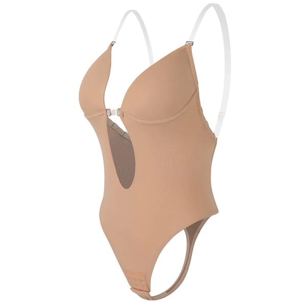 Sexig Djup V-hals Rygglös Body Shaper BH Body String String Shapewear Dam Naken Svart Osynlig Magkontroll Underkläder Bröllop Brown M