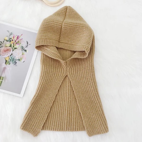 Nya Mode Vinter Kvinnors Hattar Beanie Hatt Stickad Huva Halskrage Justerbar Elastisk Keps Flickors Hattar Gorros Mujer Invierno Camel 54-60cm
