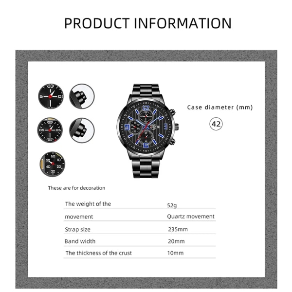 Herrmode Sportklockor för män Business rostfritt stål Quartz Armbandsur Kalender Man Casual Läder Luminous Clock Watch Leather Black Silver