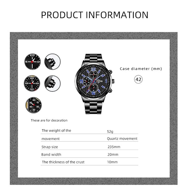 Herrmode Sportklockor för män Business rostfritt stål Quartz Armbandsur Kalender Man Casual Läder Luminous Clock Watch Steel Black Gold