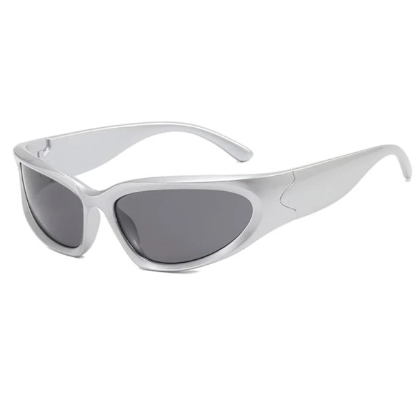 SHAUNA Retro Y2K-stil Kvinnor Cat Eye Solglasögon Mode Färgglada Spegelglasögon Män Punk Sport Solglasögon Silver gray As the picture