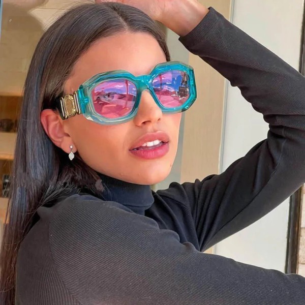 DYTYMJ Oversized solglasögon Dam Märke Designer Punk Glasögon Män Personlighet Oregelbundna glasögon Dam/Män Gafas De Sol Hombre OrangeBlue Free Cloth