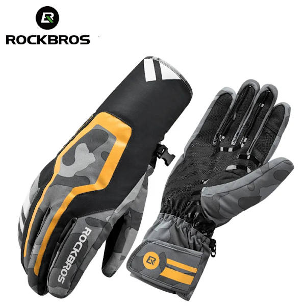 ROCKBROS Varma Cykelhandskar Vinter Vindtät Vattentät Motorcykel MTB Handskar Herr TPU Touch Screen Elcykel Scooter S233C M