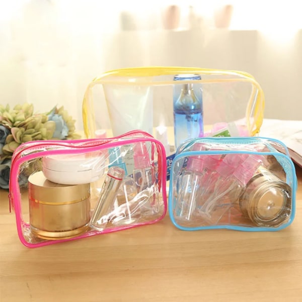 1 ST Vattentät PVC kosmetikaväska Tvätta Skönhetsväskor Kit Hemresa Transparent sminkväska Toalettväska Badprodukter Förvaringsväska Yellow S
