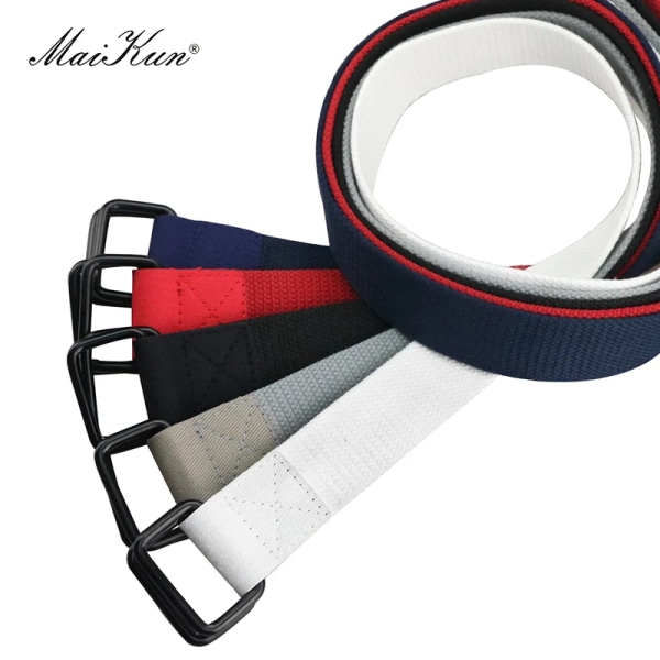 Maikun Män Dubbelring Spänne Bälte Taktisk Canvas Män Bälte Casual Harajuku Man Bälte För Jeans black 130cm