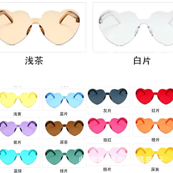 Nya In Heart Loving Solglasögon för kvinnor Jelly Color Ramlösa hjärtformade glasögon i ett stycke Bländande färgglasögon A multi