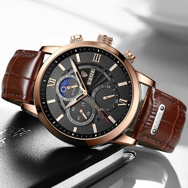 2023 nya herrklockor Toppmärke Lyxigt brunt läder Casual Quartz Watch Herr Sport Vattentät watch Relogio Masculino silver white