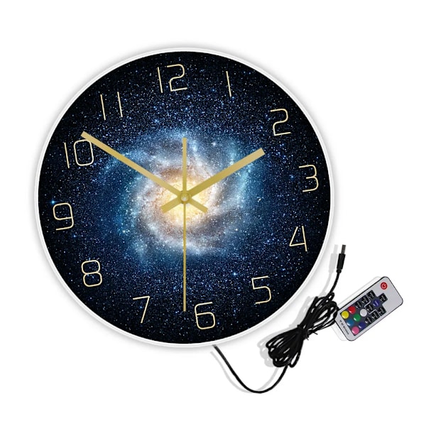 Galaxy Yttre Rymden Väggklocka För Vardagsrum Tyst Klocka Nebula Stjärnor Väggkonst Abstrakt Universum Heminredning Astronomi Gåvor White Frame With LED