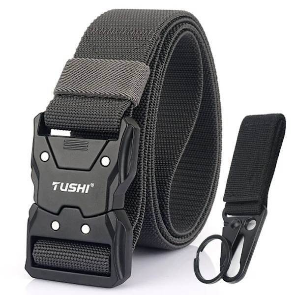 VATLTY Nytt unisex elastiskt bälte hårdlegering Snabbspänne Tough Stretch Nylon Herr Militär Taktiskt bälte Arbetstillbehör Dark gray set 115cm