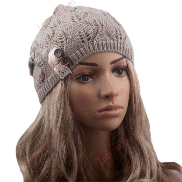 Damernas Mode Beanie Stickad Höst Turbanhatt Knapp Hål Ut Kvinnor Spets Mössa Kvinnliga Skullies Beanies Hattar Vår Stickad Mössa Red