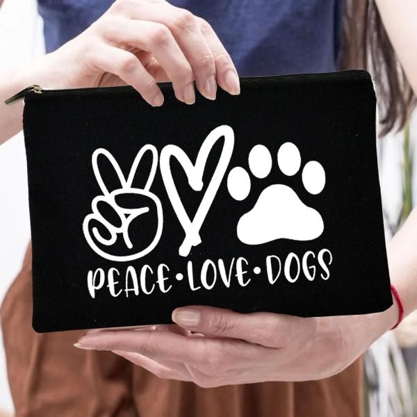 Peace Love Dogs Print Kvinnor Kosmetiska väskor Love My Dog Cute Paws Dragkedja Sminkpåse Resor Toalettsaker Organizer Stor kapacitet W01915-TBWH-D