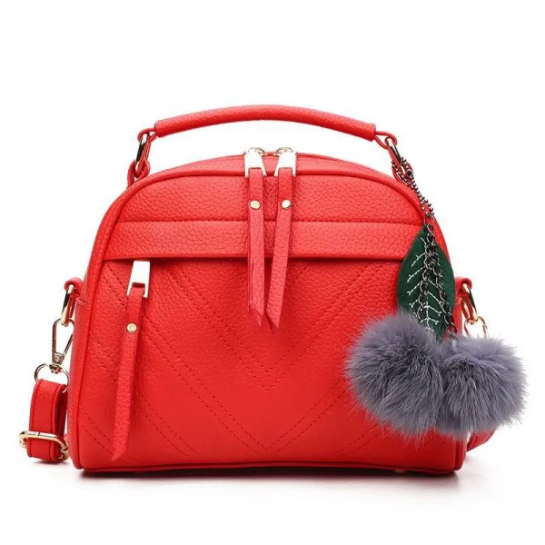 PU-läder liten handväska för kvinnor flicka mode tofs messenger väskor med boll Kvinnliga axelväskor Dam Party Crossby-väska red 22x12x17cm