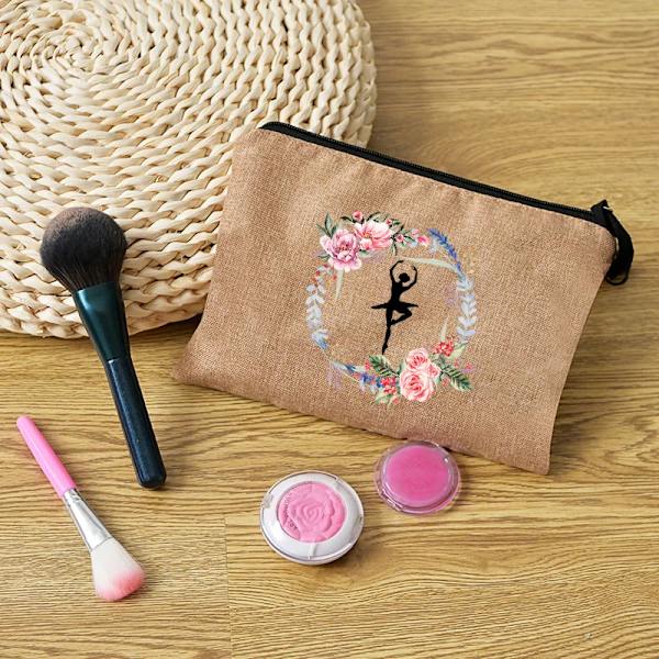 Tjejsminkväska print Klassisk organizer Festtoalettsaker Linne Dragkedja Organizer Tote Förvaringspåse Present C 003 (Linen)