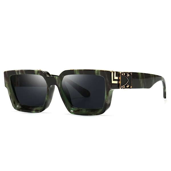 SHAUNA Retro Square Solglasögon UV400 Green leopard grey as the picture