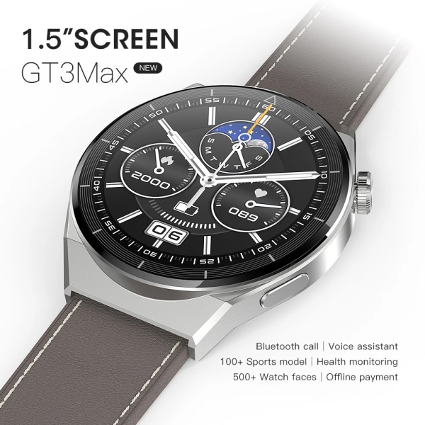 för Huawei Watch GT3 Smart Watch Herr Android Bluetooth Call IP68 Vattentät Blodtryck Fitness Tracker Smartwatch Dam Black Leather smartwatch