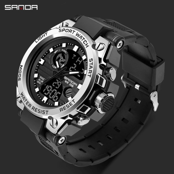 SANDA G Style Herr Digital Watch Date Militär Sportklockor Vattentät Elektronisk Armbandsur Herrklocka Orologio da uomo Black 6008