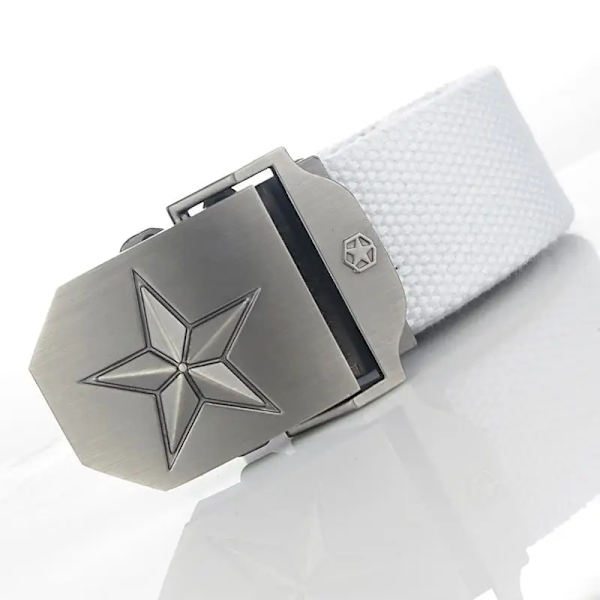 BOKADIAO Herr & Kvinnor Militär Canvas bälte lyxigt 3D-stjärna Metallspänne jeansbälte Army taktiska bälten för män midjeband hane White 110cm