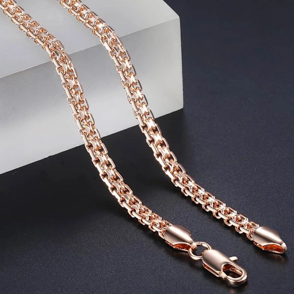 585 Rose Gold Colour Halsband för Kvinnor Män Bismark Hammered Link Chain Mode Smycken Tillbehör 5 mm GN452A GN452 18inch 45cm
