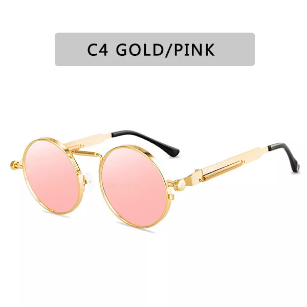 Vintage Punk Style Solglasögon Män Retro Rund Metallram Dam Solglasögon Mode Glasögon Gafas sol mujer UV400 C4 Other
