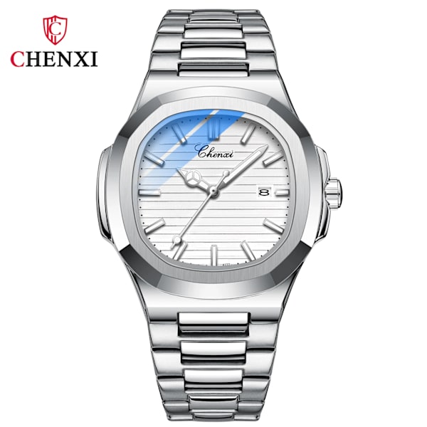 CHENXI 8222 Case i rostfritt stål Modekalender Kvarts Vattentät Lysande Man Klockor Reloj Hombre White