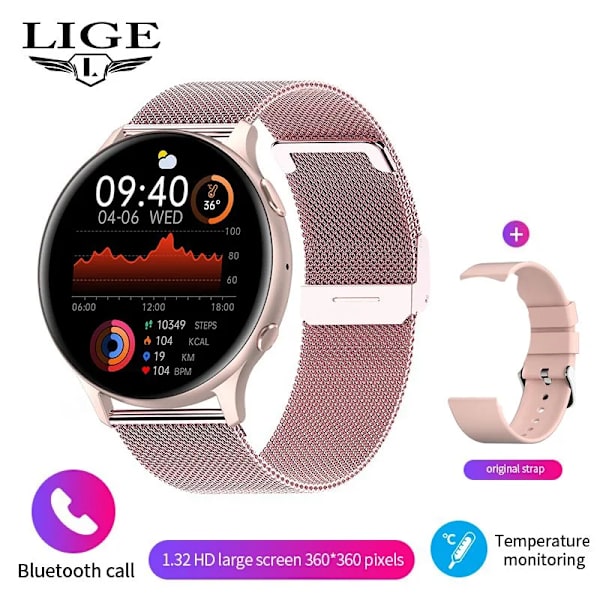 LIGE Bluetooth Call Smart Watch Dam Herr 1.32 \ Mesh belt 03 Bluetooth call watch