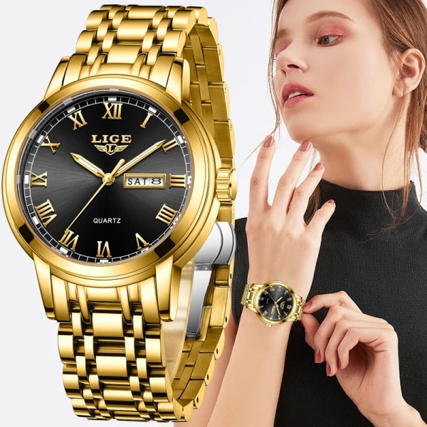 LIGE 2023 Ny watch Damklockor Damklockor Creative Steel Damarmbandsklockor Damvattentät klocka Relogio Feminino all gold