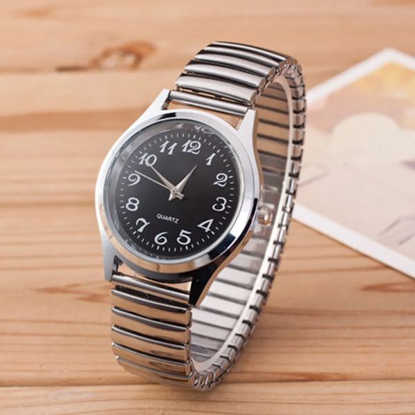 Man Kvinnor Par Armbandsur Rostfritt stål Band Legering Lovers Business Quartz Movement Armbandsur Elastiskt band Band Watch white men