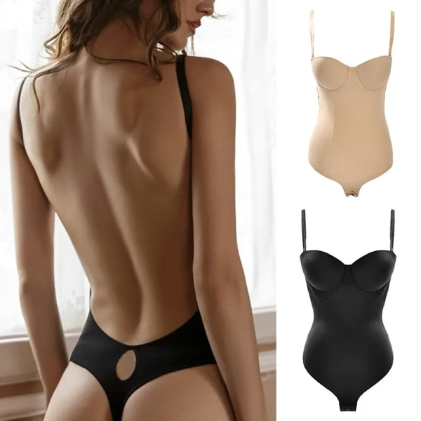 Damer Shapewear Body Waist trainer Body Shaper BH Push Up Korsett Magkontroll Underkläder Sexig Backless Slim Bodyshapers Black L