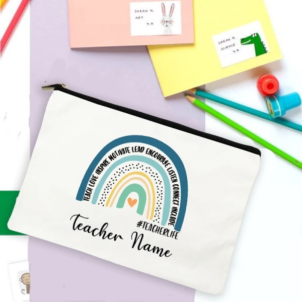 Rainbow Teacher Print Case Personligt anpassat namn Brevpapper Tillbehör Förvaringspåsar Resetvättpåse Sminkväska Presenter design 3(.223)