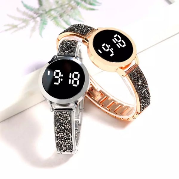 Digital Watch Life Vattentät Multifunktionell Digital Display Dam Causual Rund LED Digital Watch för dagligt bruk Silver