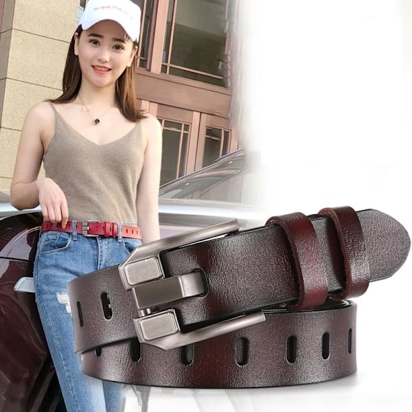 DINISITON Dambälte Äkta läderbälten Dam Lyxmärke Retro Band Mode Högkvalitativ Cowgirl Dambälte för jeans Red 115cm