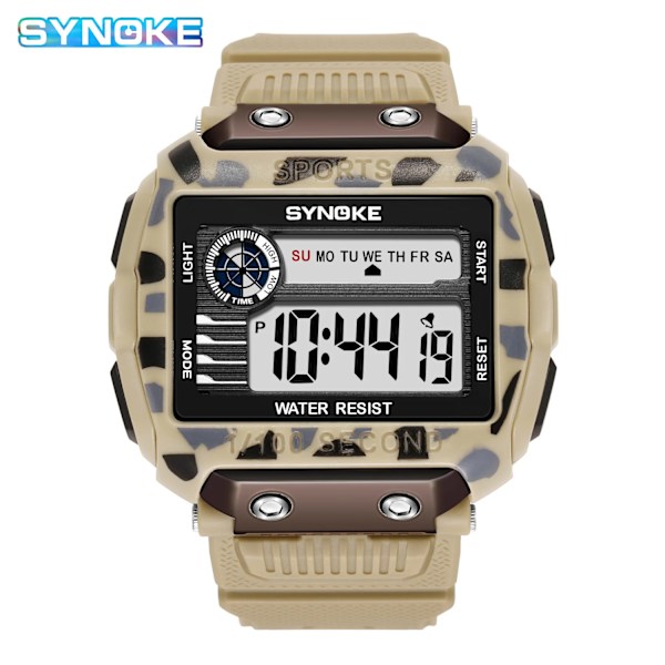 SYNOKE Digitala klockor för män Utomhussport Mode Multi Vattentät Stor urtavla Lysande armbandsur Väckarklockor män 9801 khaki