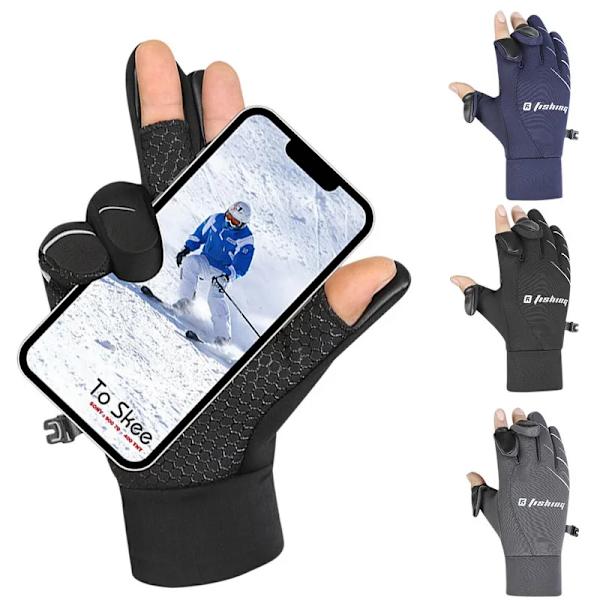 Vintervarma löparsporthandskar - Kallt väder Skidor Utomhus Varm cykel Svarta handskar Anti-halk Cykling Zip Handskar navy blue