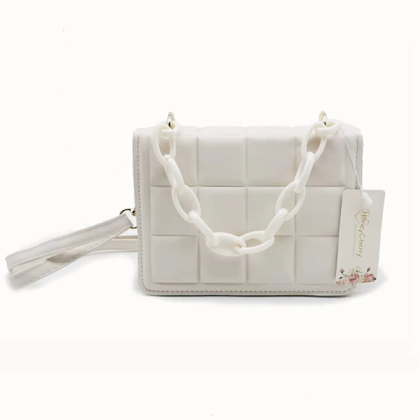Honeycherry Geo Embossed Flap Crossbody Bag Mini Handväskor För Dam Portmonnäer Mini Crossbody Bag beige White