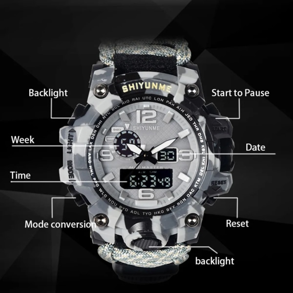 SHIYUNME G Style Herr Sportklockor Utomhuscamping Kompass Termometer Vattentät LED Digital watch Man Militär Watch grey