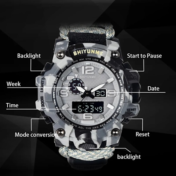 SHIYUNME G Style Herr Sportklockor Utomhuscamping Kompass Termometer Vattentät LED Digital watch Man Militär Watch Red with box