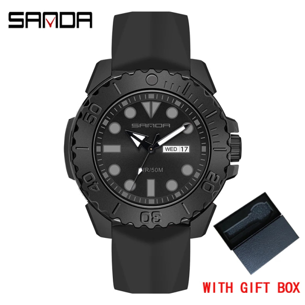 SANDA Brand Luxury New Herr Silikon Watch 50M Vattentät Datumkalender Business Quartz Klockor Relogio Masculino dark