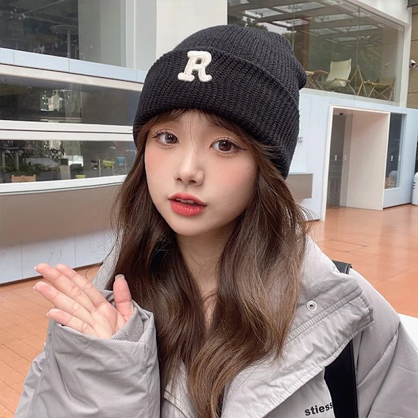 Ny R-bokstav Stickad Mössa för Kvinnor, Höst & Vinter, Trendig Casual Varm Koreansk Mössa yellow