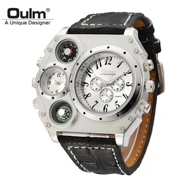 OULM Watch Herr Kvarts Sport Läderarmband Klockor Big Dial Military Armbandsur Herrklocka Kompass Dekoration reloj hombre 2022 C1