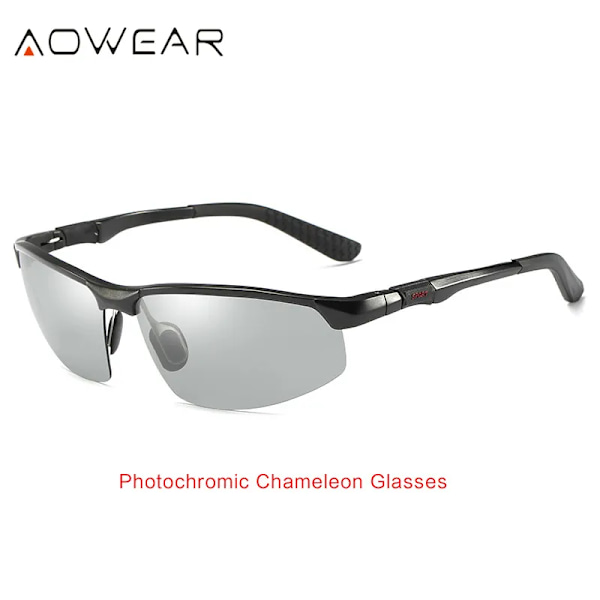AOWEAR Photochromic Solglasögon Män Polariserade Day Night Driving Glasögon Högkvalitativa aluminium bågar kameleontglasögon Gafas C2 Black Original